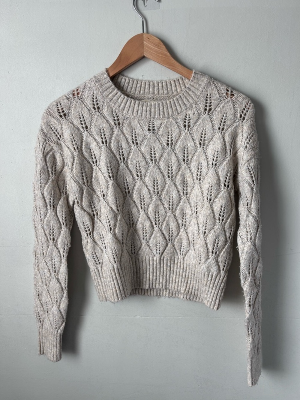 Jessica Simpson Pointelle Knit Sweater | Oatmeal Beige | Size XS | EUC